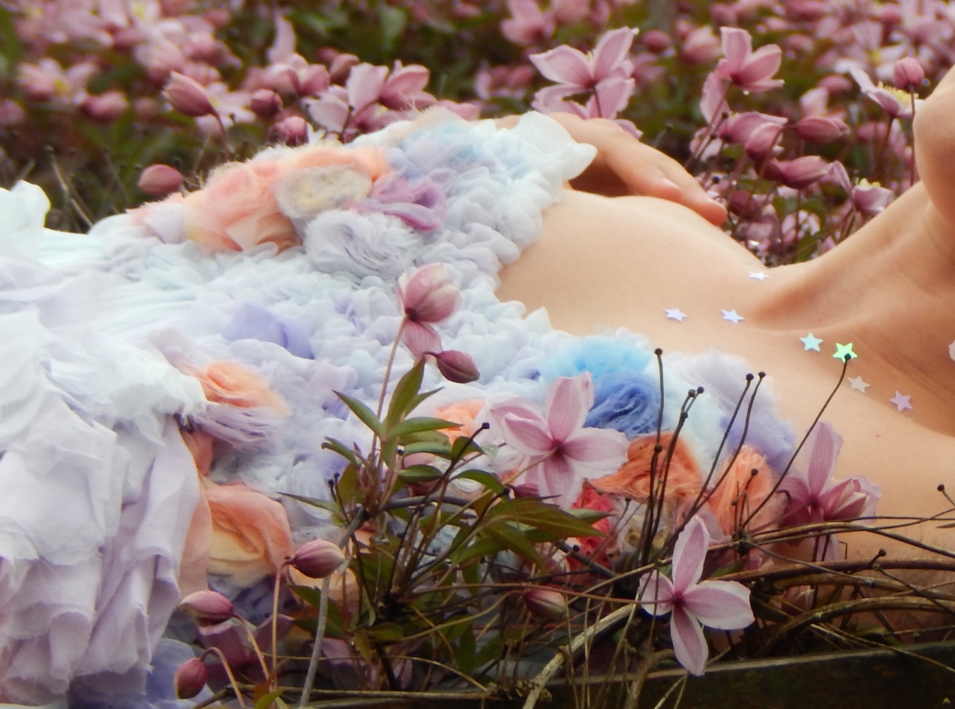 Hand-dyed silk draped corset with hand-embroidered textures — custom bridal, USA, by Blár Studio