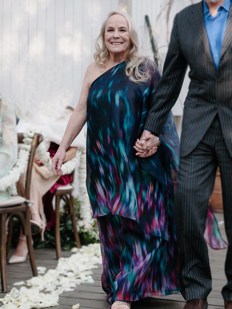 Custom one-shoulder watercolor silk gown for mother of the bride — custom bridal, USA, by Blár Studio